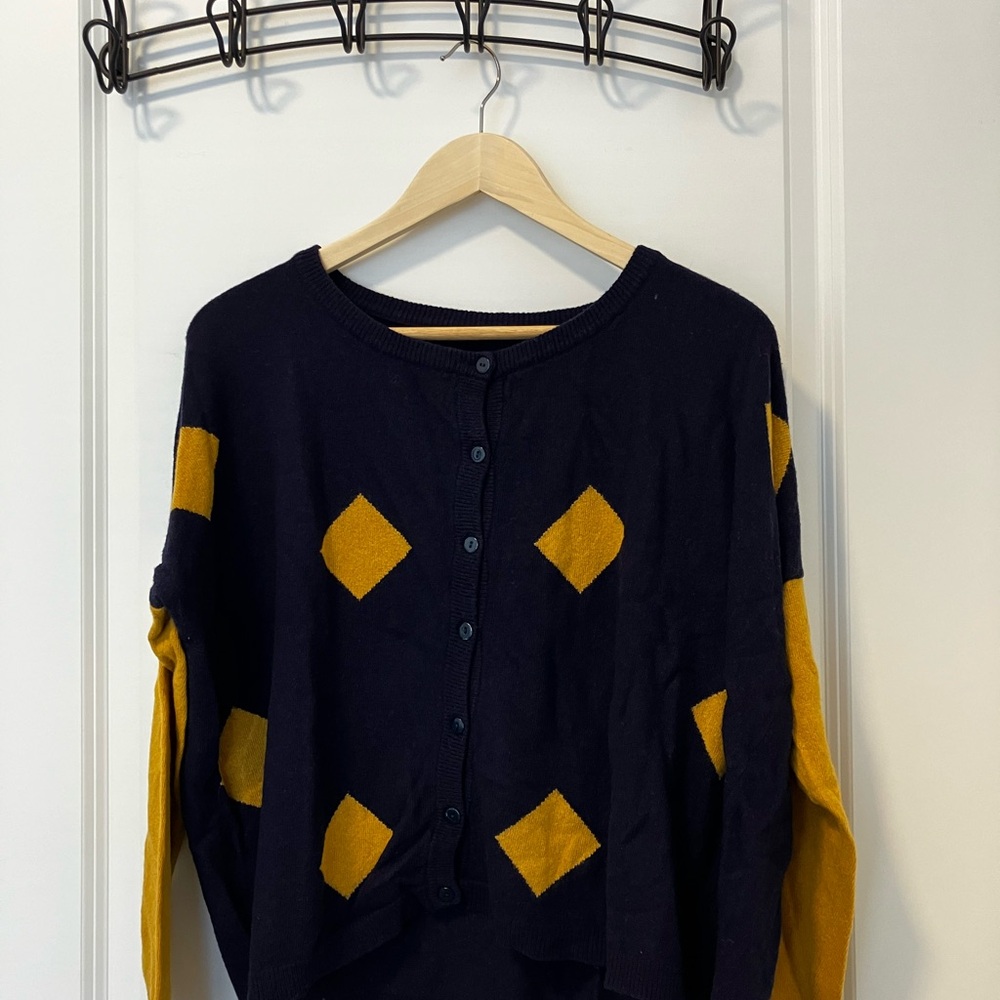 Navy and Yellow Diamond Pattern Cardigan